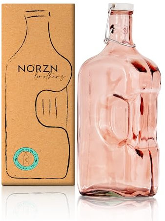 Bouteille verre 2L - Carafe eau verre avec bouchon, Pichet eau, jus, lait, Adaptées au réfrigérateur ou porte frigo, Gourde 2 litres, Verre 100% recyclé et sans additifs - Couleur rose