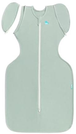 Love to Dream Swaddle Up Transition Bag - Arms Up Position - Light and Ultra Breathable Cotton - Twin Zip - Zip Off Wings - Spring, Summer - Sleep Bag - 0.2TOG - Olive, Medium (6-8.5kg)