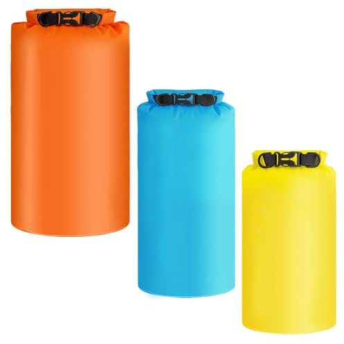 HLIWS 3 Stück wasserdichte Packsäcke,Geeignet für Outdoor-Aktivitäten | Polyester,3L+5L+8L,wasserdicht,leicht zu transportieren,Geeignet zur Aufbewahrung von Kleidung-Gelb+Blau+Orange