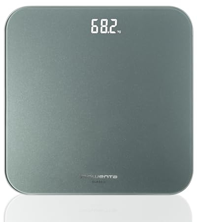 Rowenta Classic 2.0, Bilancia con Schermo Invisibile LED Facile da Leggere, Capacità 180kg, Design Moderno e Funzioni Intelligenti, AutoAccensione e Spegnimento Automatico, Colore Eucalipto, BS1903V0
