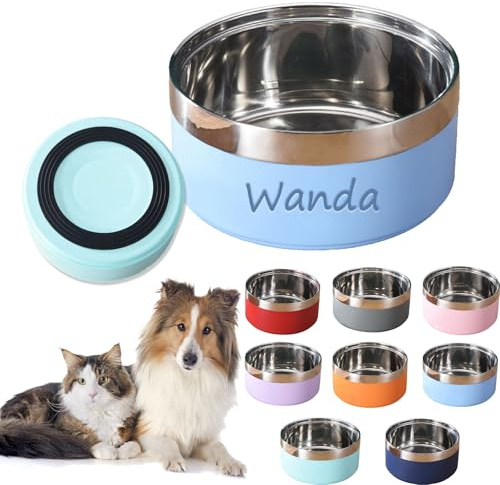 Personalised Dog Bowl with Name, Custom Stainless Steel Engraved Pet Food Bowl, Large Capacity Double Layer Heightened with Non-Slip Bottom Pad for Feeding Water and Food (M)