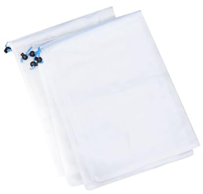 SAFIGLE Netzbeutel aus Polyester, Blau, mit Kordelzug, Leicht | Trockene Lebensmittel und Saatgut, Durchsichtiges Design, 5 Stück, Vielseitig für Picknick und Büro