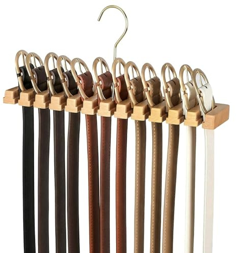 Gürtelaufhänger für Schrank, Holz Gürtelhalter Krawattenhalter mit 12 Schlitzen Gürtelaufhänger 360 Grad Drehbar Holzgürtel-Aufhänger für Gürtel Krawatten Schals Accessoires