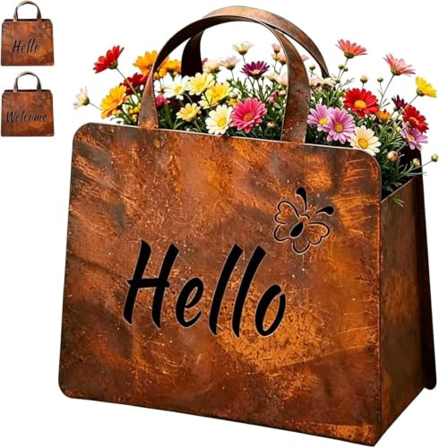 Fioriera Vintage in Metallo con Ornamento da Giardino a Farfalla