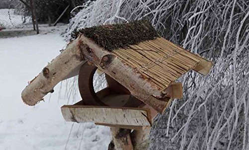 Vogelfutterhaus mit Reetdach, Ferienhaus klein mit Heidefirst