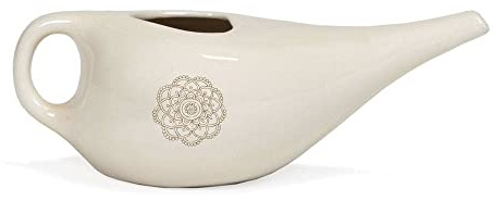 Ruth White Yoga Products Ceramic Nasal Neti Pot with Mandala Pattern (Cream)