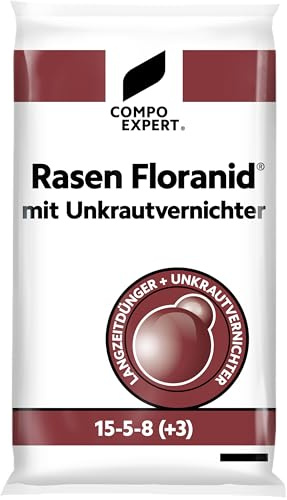 COMPO EXPERT Rasendünger mit Unkrautvernichter und Langzeitwirkung gegen Unkraut - Rasen Floranid® 15-5-8(+3) mit Unkrautvernichter | Gegen Unkraut - Rasen Floranid® 15-5-8(+3) mit Unkrautvernichter