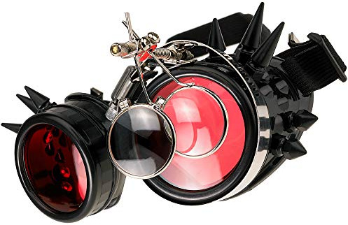 MFAZ Morefaz Ltd Welding Cyber Goggles De Soleil des Lunettes de Soudage Steampunk Antique Cosplay Sunglasses Round Glasses Party Fancy Dress (Black Spikes Loupe)