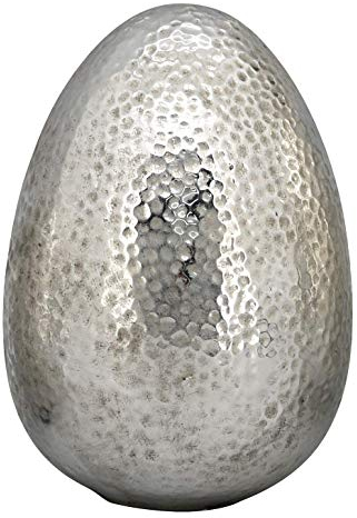 Exner dekoratives frühlingshaftes großes Deko-Ei Oster-Ei Keramik Silber gehämmerte Optik