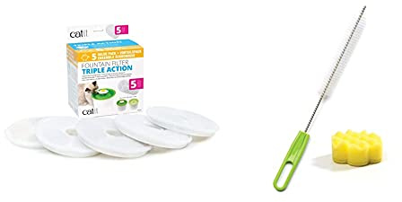 Catit Genuine Filters for 3 Litre Flower Fountain and Fresh and Clear Models, Pack of 5 With Cleaning Set