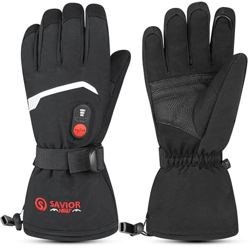 SAVIOR HEAT Beheizte Handschuhe Fäustlinge Männer Frauen, Elektrisch wiederaufladbare Batterie Ski Schnee Handschuhe, Warme Handschuhe für Winter Motorrad Snowboard Wandern Radfahren Wandern Laufen