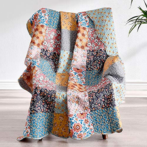 Greenland Home Fashions Throw Blanket, Face Microfiber Back 60% 40% Polyester Cotton-Rich Fill, Calico Patches, 50 x 60 inches