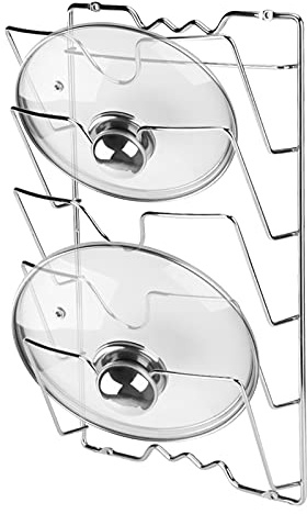 Soporte para Tapaderas de Ollas y Sartenes, Organizador de 5 Apartados, Montaje en Pared o Puerta, para Gabinete de Cocina