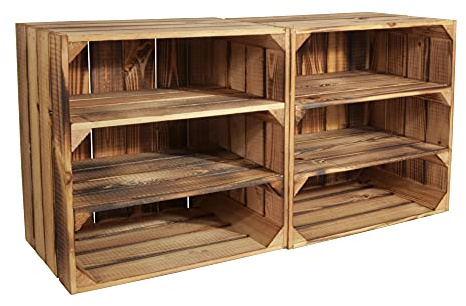 CHICCIE 2 Set Weinregal Wino aus Holz - Geflammt 2X Regal Holzkiste
