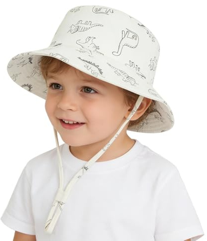 Baby Sun Hat Dinosaur Bucket Hat Adjustable Beach Sun Cap for Toddler&Kids | Adjustable chin strap for snug fit.Wide brim UPF 50+ UV protection.Breathable fabric.Toddler sun hat for infant&kids outings.