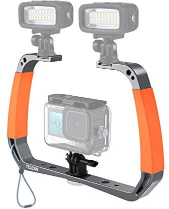 AuyKoo Soporte Estabilizador Sumergible para GoPro Hero 11 10 9 8 7,Insta360,dji Acción Cámara,Accesorio Doble Brazo Holder Portátil Aluminio Impermeable Montaje Stabilizer para Cámara Deportiva