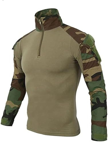 Czen Herren Taktisches Hemd Military Combat Shirts 1/4 Reißverschluss Langarm T-Shirt Outdoor Tarnhemden für Airsoft Paintball Wandern