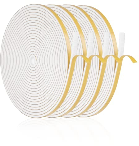 Guarnizione Finestra Adesiva 20m, Guarnizioni Finestre Legno Porta 6x3mm Striscia di Schiuma Isolante Nastro Sigillante per Anti Freddo, Rumore e Collisione (Bianco)