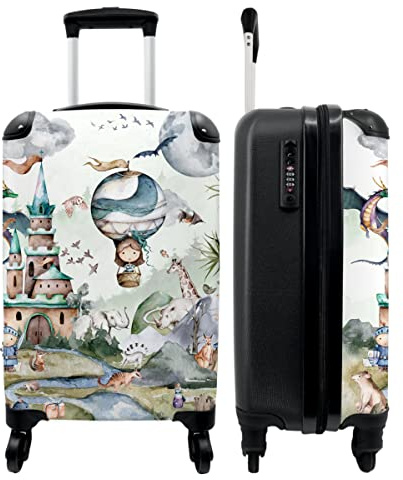 NoBoringSuitcases.com® Kinderkoffer Trolley Handgepäck Kleiner Koffer mit Rollen Suitcase Geschenk - Märchen - Drache - Ballon - 55x35x20cm