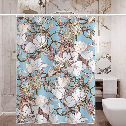 Hoisy Duschvorhänge für Badewannen, Duschvorhang Muster Blume Und Schlange Blau Rosa Größe 180X200CM