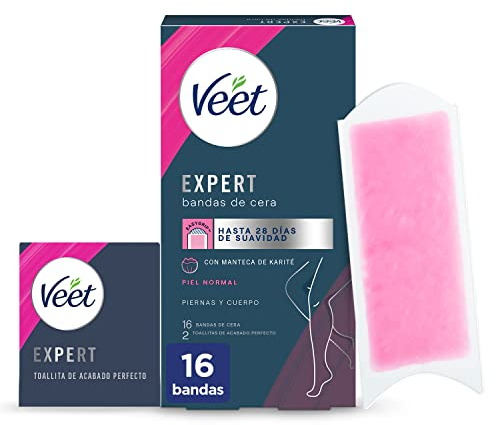 Veet Expert Kaltwachs-Streifen zur Haarentfernung von Beinen und Körper, mit Karitébutter, 16 Streifen
