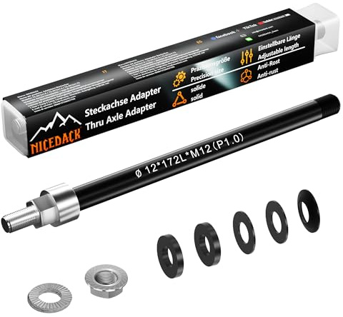 NICEDACK Steckachse Fahrradanhänger M12×P1,0, verstellbare Länge 160-172mm, mit Adapter für Fahrradanhängerkupplung