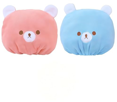 JLEivvi 2PCS Bath Caps, Absorbent Hair Drying Wrap Towel Hair Towel Wrap ,Cute Bear Dry Hair Caps Hair Drying Wrap Towel Bath Head Wrap Drying Turban Cap for Women, Girls