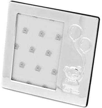 Brillibrum Design Baby Bilderrahmen Fotoformat 8x12 Taufgeschenk Fotorahmen versilbert glänzend Bärchen Motiv Kinder Bilderrahmen (Ohne Gravur)