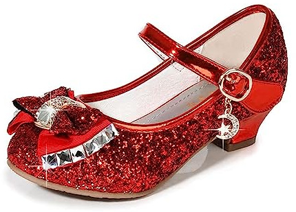 M MUNCASO Mary Jane Princess Shoes with Shiny Bow, Glitter Girls Party Shoes