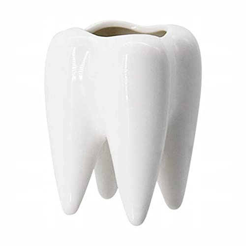 QUINTRA Zähne Simulation Sukkulenten Harz Vase Für Kreative Niedlichen Cartoon Blumentopf Für Pflanzen Dekoration Keramik Blumentopf Blumentopf Tier (White, One Size)