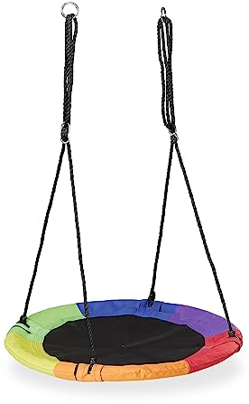 Relaxdays Nestschaukel, Ø 100 cm, Kinder & Erwachsene, höhenverstellbar, bis 150 kg, Outdoor Hängeschaukel Garten, bunt