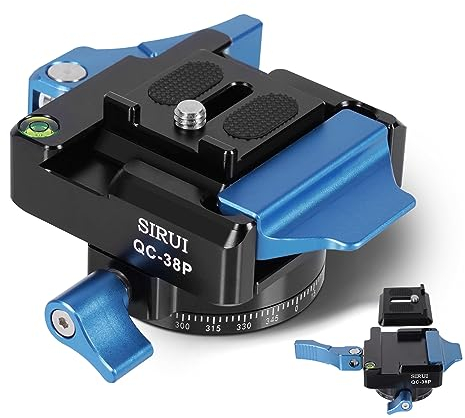 SIRUI 38mm Square Quick Release Plate with 360° Rotating Panoramic Head, Camera Mount Adapter with 1/4 and 3/8 Thread, Quick-Release Attach Plate for Tripod Monopod DSLR Stabilizer, QC-38P