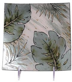 CRISTALICA Glasteller Blatt, Glasschale Teller Tischdeko quadratisch ca. 19x19cm Handmade