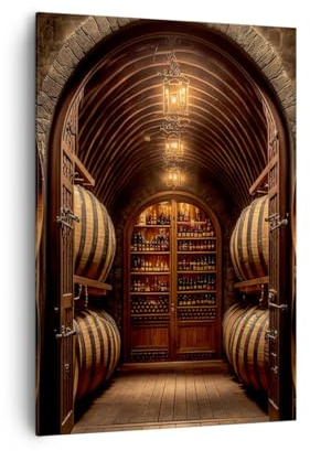 Bilder auf Leinwand 70x100cm Leinwandbild mit Rahmen Wein Fässer Keller Groß Wanddeko Bild Schlafzimmer Küche Deko Wandbilder Dekoration Wohnzimmer Wall Decor Canvas Wand Kunstdruck Art PA70x100-5727