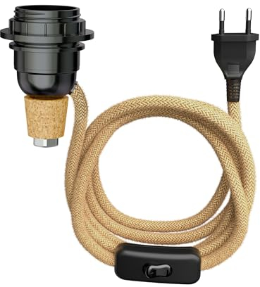 ledscom.de Lampada da tavolo in sughero FLAKO con interruttore e cavo tessile, canapa, beige naturale, 1x E27 max. 60W, senza bottiglia, senza lampadina