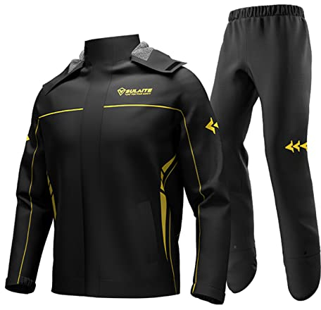 Fesjoy Rain Jacket, Tuta impermeabile da moto, per uomini e donne, ciclismo, ciclismo, giacca e pantaloni con custodia, impermeabile e traspirante, Nero , XXXL