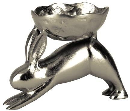 EGLO LIVING Dekoschale Ostern Ambalava, Deko Schale mit Osterhase | elegante Osterschale zum Dekorieren, Osterdeko aus Aluminium in Silber, 20 x 15 cm