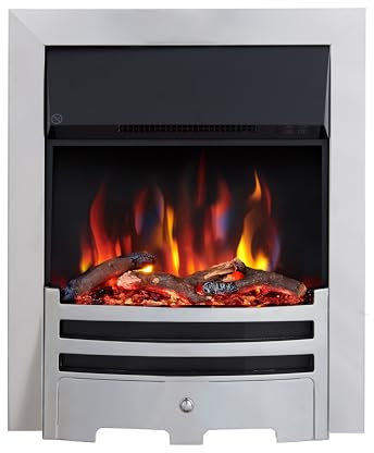 FLAMEKO Verona 16’’ Fireplace Insert, 2000W Heater, Chrome Trim, Bauhaus Fret, 9 Colour Flame Effect, Remote Control