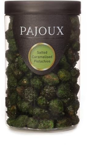 Pajoux Salted Caramelised Pistachios (Large) 230g | Honey Caramelised Pistachio Nuts - Whole Pistachio Nuts - Roasted Nuts - GMO Free - Nuts in a Gift Jar