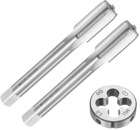 QUARKZMAN Ensemble de 3 Tarauds et Filières, Métrique M11 x 1, Outils de Taraudage et de Filetage, Kit de Tarauds et Filières pour Réparation de Filetage d'Écrou de Vis Boulon