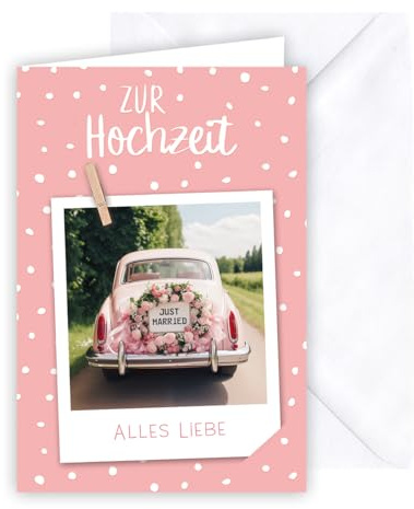 KE - Glückwunschkarte zur Hochzeit, Hochzeitskarte, Vermählung, inkl. Umschlag, DIN B6 Format, weiß, Motiv: Polaroid-Bild