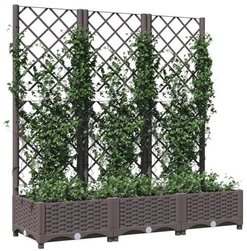 Homgoday Fioriera da Giardino con Graticcio, Fioriera da Esterno, Fioriera Balcone, Fioriera Grigliato per Giardino, Portavasi Rettangolari Balconiera Grande Marrone 120x40x121,5cm in PP