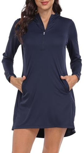 HDE Beach Coverup UPF 50 UV Protection Long Sleeve Hooded Tunic Maritime M