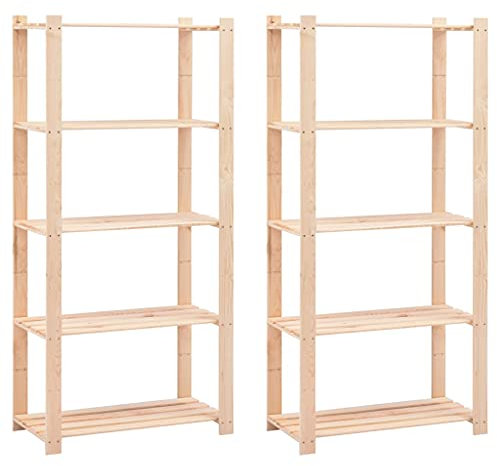 Rantry Estantería de 5 niveles, 2 unidades, 80 x 38 x 170 cm, madera maciza de pino, 250 kg, estantería para garaje, estantería para sótano, almacenaje, robusta decoración de muebles
