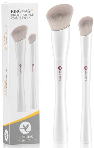 KINGMAS Kabuki - Pennello angolato per fondotinta, correttore, contorno occhi, per liquidi, sfumature, creme, cipria, fard, punteggiatura, colore bianco (170/270)