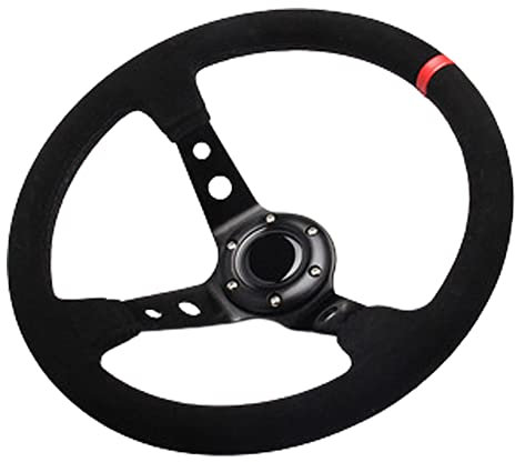 SkyjOy Sportlenkrad 14inch 350mm Auto Racing Lenkrad Tiefen Trupping Wildleder Universalstil Sport Lenkrad mit Hornknopf (Color : Black with Blue)