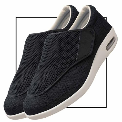 Möge Zapatos sin Cordones para Caminar para Mujer Zapatos Hombre Extra Ancho Sandalias Anchas Zapatillas Pie Diabetico Verano Hombre Antideslizantes y Cómodos Zapato Confort(Black,38 EU)
