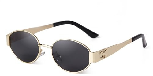 PFINAMC Occhiali da sole ovali con montatura in metallo retrò per donna, occhiali da sole con lenti maschili, occhiali da sole piccoli UV400