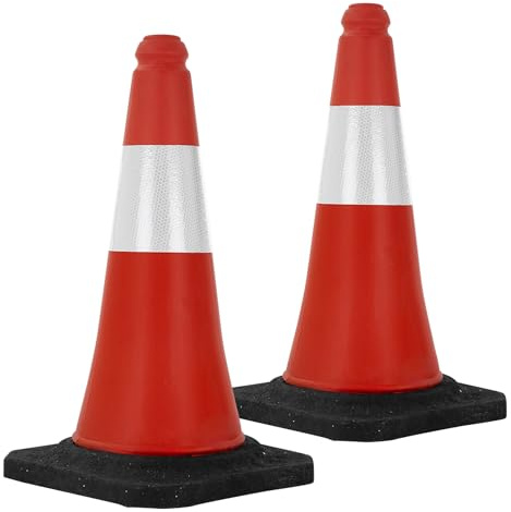 ECD Germany 2X Cono de Tráfico Obra Pieza de Señalización Emergencia Color Rojo y Blanco 51 cm de Altura con Base Pesada y Robusto Pilón de Seguridad con Bandas Reflectantes Flexible y Transportable