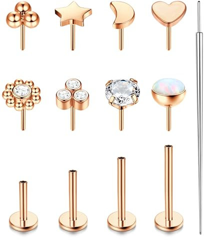 Chriscoco 16G G23 Titan Tragus Roségold Labret Nasenpiercing Stecker Lippenpiercing CZ Opal Herz Ohr Monroe Medusa Helix Schmuck 6/8/10/12MM
